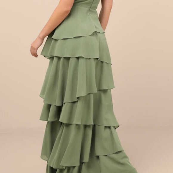 Lulus Gorgeous Essence Sage Strapless Tiered Maxi Dress Green - Size XL - Picture 2 of 4